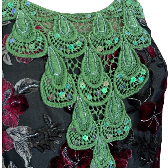 Y2K Young Essence Burnout Velvet Dress S Fairy Grunge Whimsigoth Crochet Floral - Picture 3 of 10